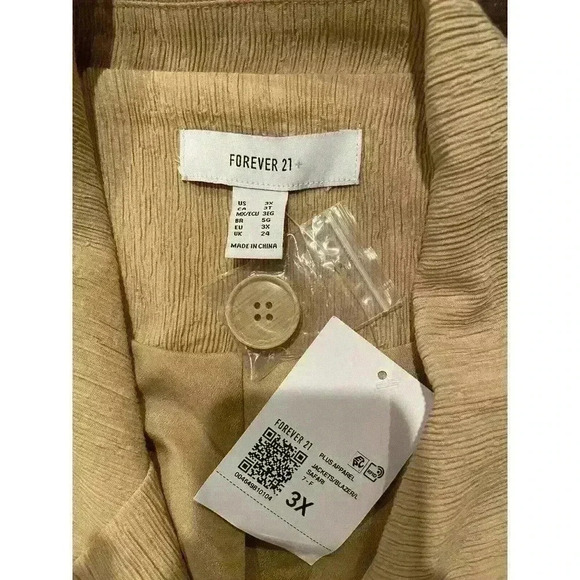 Forever 21 Plus Women Blazer Sz 3X Gold Tan Jacket Long Coat 3xl NWT Premium - Picture 2 of 5